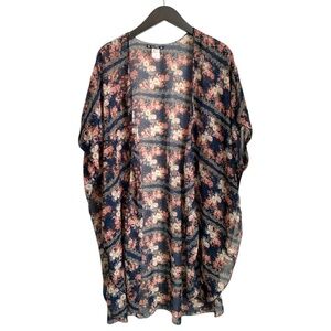 Try! This Women's Kimono Size L/XL Navy Floral Sheer Open Top Try This